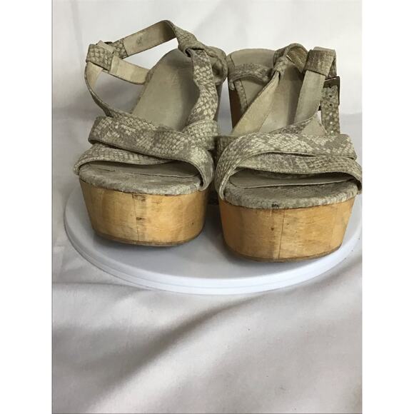 Cordani Calzature Women Snake Skin Wood Block Wedge Sandals Sz. 40/Sz.9 Us beige - Picture 3 of 13
